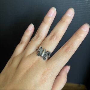 Sterling silver Marcasite vintage butterfly size 8 ring